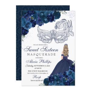 Navy Blue Floral Masquerade Sweet 16