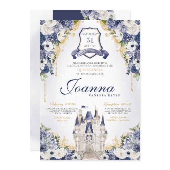 Navy Blue Floral Princess Castle Royal Quince