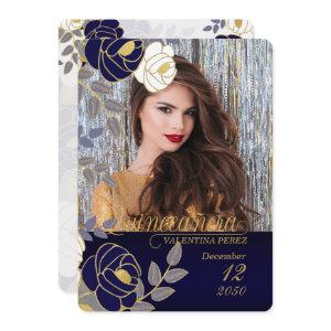 Navy Blue Floral Quinceanera with Photo