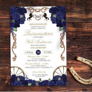 Navy Blue Floral Rustic Charra Quinceanera