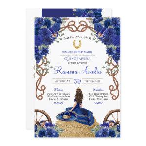 Navy Blue Floral Western Charra Quinceañera