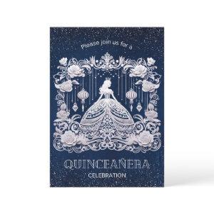Navy Blue  Flower Princess Dress Quinceanera