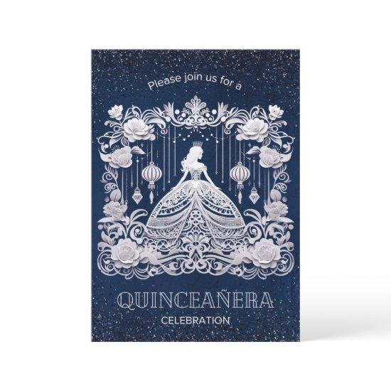 Navy Blue  Flower Princess Dress Quinceanera
