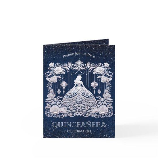 Navy Blue  Flower Princess Dress Quinceanera