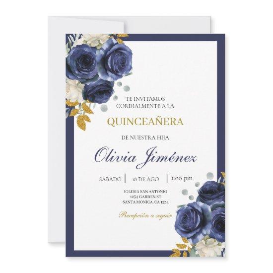 Navy blue flower quinceañera