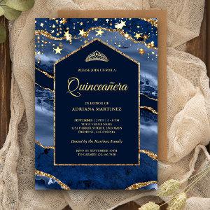 Navy Blue Gold Agate Marble Arch Quinceanera