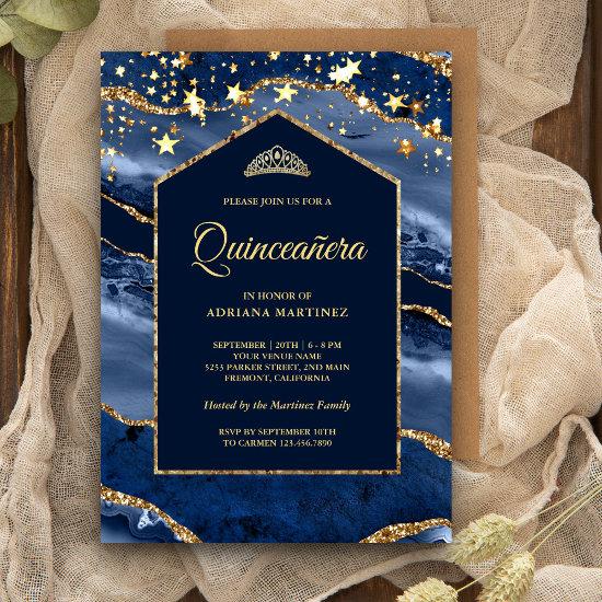 Navy Blue Gold Agate Marble Arch Quinceanera