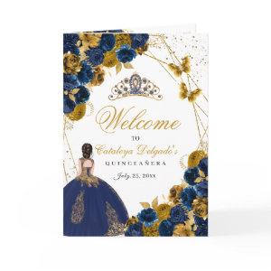 Navy Blue & Gold Butterfly Quinceanera Program