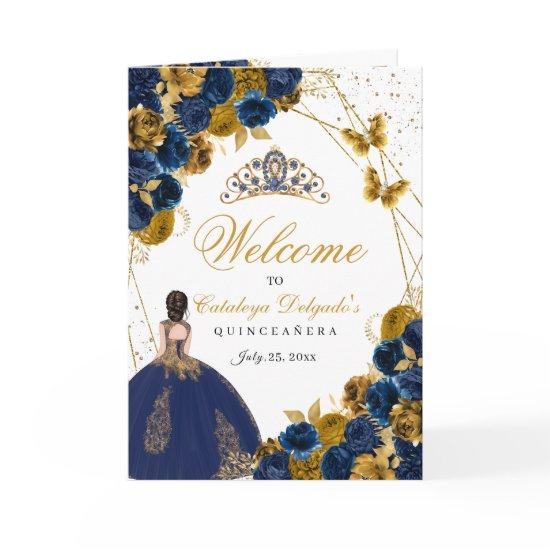 Navy Blue & Gold Butterfly Quinceanera Program