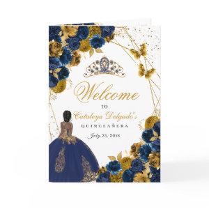 Navy Blue & Gold Butterfly Quinceanera Program