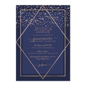 Navy Blue Gold Confetti Border Quinceañera