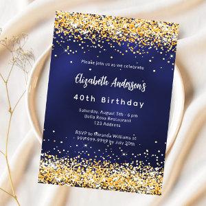 Navy blue gold confetti premium birthday