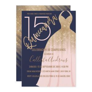 Navy Blue Gold Glitter Dress  Español Quinceañera