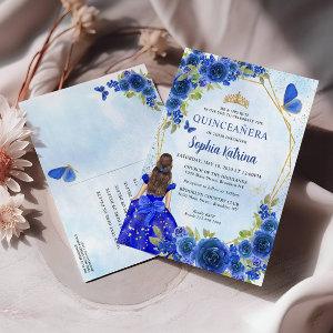 Navy Blue Gold Glitter Floral Princess Quinceañera  Postcard