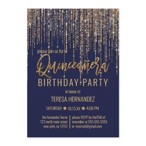 Navy Blue Gold Glitter Fringe Curtain Quinceañera