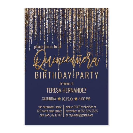 Navy Blue Gold Glitter Fringe Curtain Quinceañera