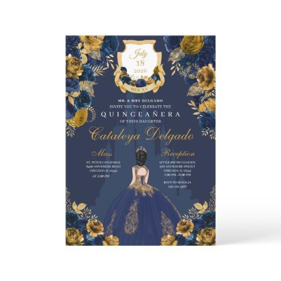 Navy Blue & Gold Princess Castle Quinceañera