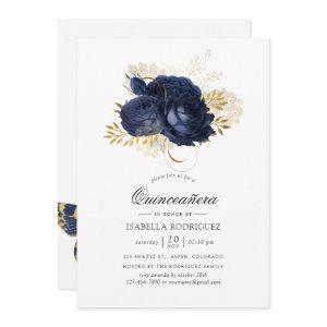 Navy Blue & Gold Vintage Shabby Roses Quinceañera