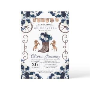 Navy Blue Gold Western Charra Boots Quinceañera