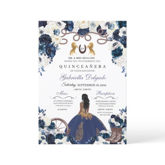 Navy Blue Gold Western Charra Ranchero Quinceanera