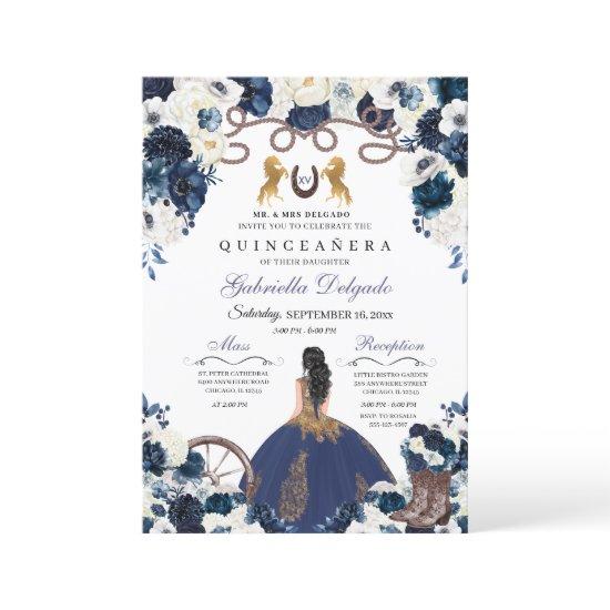 Navy Blue Gold Western Charra Ranchero Quinceanera