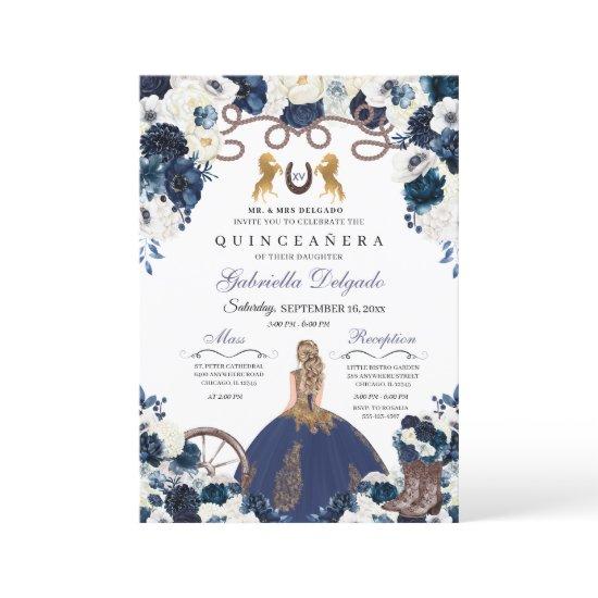Navy Blue Gold Western Charra Ranchero Quinceanera