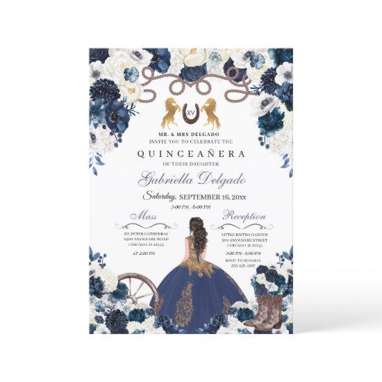 Navy Blue Gold Western Charra Ranchero Quinceanera