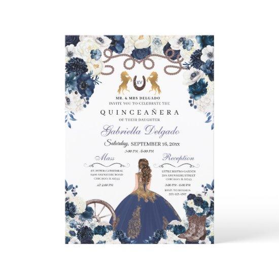 Navy Blue Gold Western Charra Ranchero Quinceanera