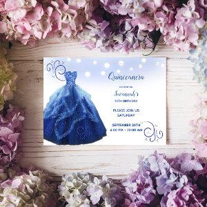 Navy Blue Gown String Lights Quinceanera