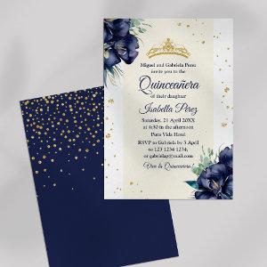 Navy Blue Iris and Glitter Tiara Quinceanera