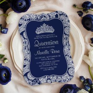 Navy Blue Lace Quinceañera