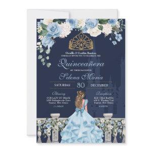 Navy Blue Light Blue Roses Princess Quinceañera