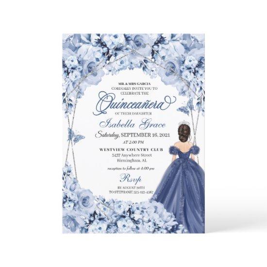 Navy Blue Lush Roses Princess Quinceañera
