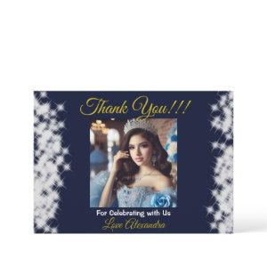 Navy Blue Photo Boho Quinceañera Spanish Favor Thank You Card