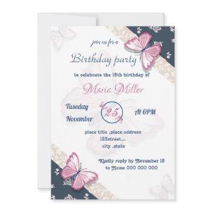 navy blue pink butterflies birthday party