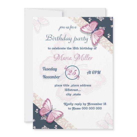 navy blue pink butterflies birthday party