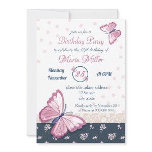 navy blue pink butterflies birthday party