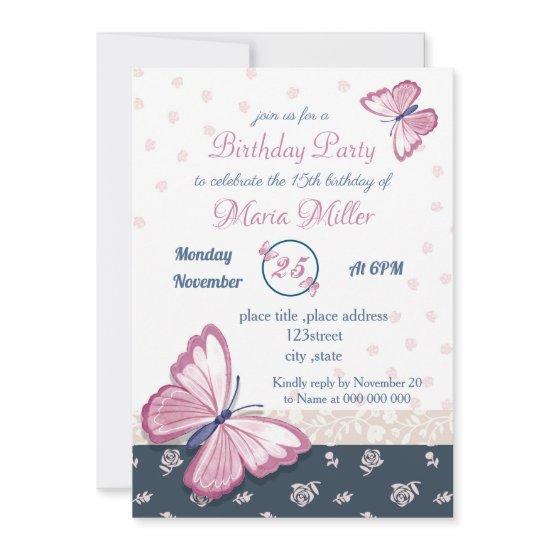 navy blue pink butterflies birthday party