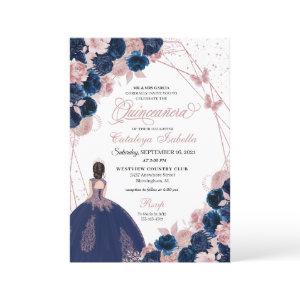 Navy Blue & Pink Butterfly Princess Quinceanera
