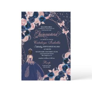 Navy Blue & Pink Butterfly Princess Quinceanera