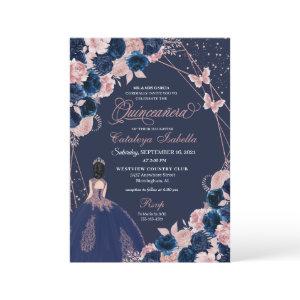 Navy Blue & Pink Butterfly Princess Quinceanera