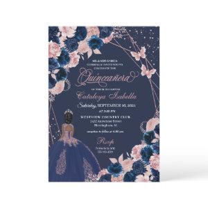 Navy Blue & Pink Butterfly Princess Quinceanera