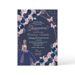 Navy Blue & Pink Butterfly Princess Quinceanera
