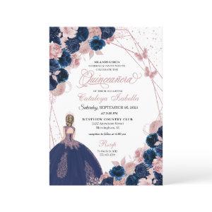 Navy Blue & Pink Butterfly Princess Quinceanera
