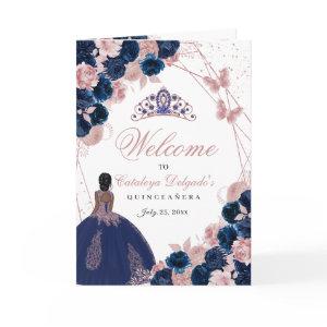 Navy Blue & Pink Butterfly Quinceanera Program