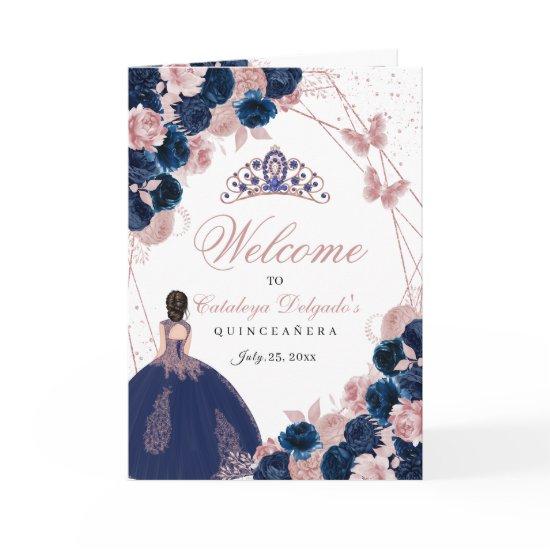 Navy Blue & Pink Butterfly Quinceanera Program