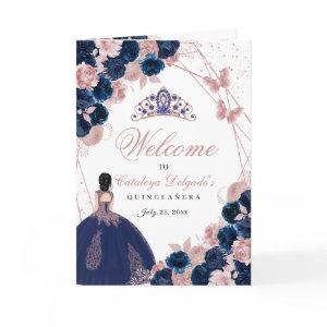 Navy Blue & Pink Butterfly Quinceanera Program