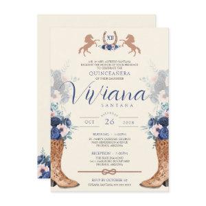 Navy Blue Pink Floral Western Charro Quinceanera I