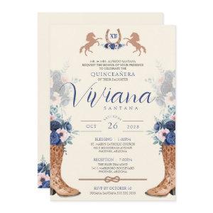 Navy Blue Pink Floral Western Charro Quinceanera