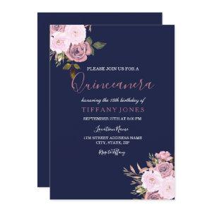 Navy Blue Pink & Rose Gold Quinceanera